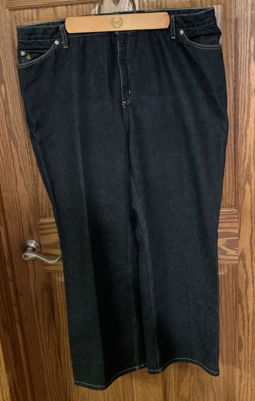 Lands End Women Plus Denim Jeans 20W Mid Rise Straight Dark Wash 40x28 Cotton